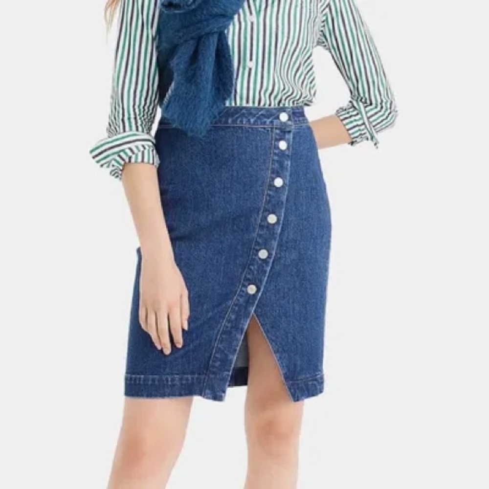 J. Crew Jeans Denim Asymmetrical Button Front Skirt Cotton Stretch Size 27